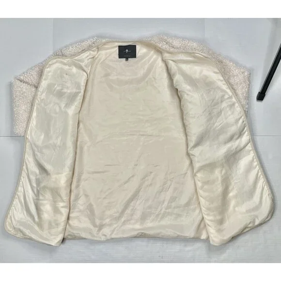 7 For All Mankind Womens Large Sherpa Teddy Shacket Oversized Cream Soft Preppy - Picture 9 of 13